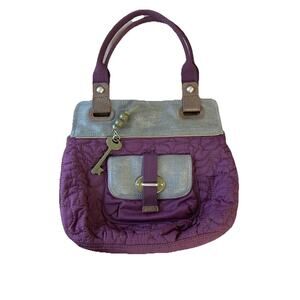 Fossil Key-Per shoulder bag Plum Purple Silver Quilted‎ Purse